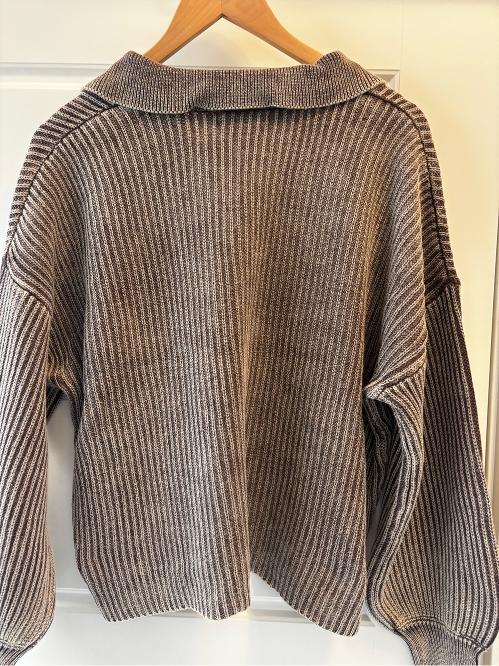 Zenana Outfitters Brown Ribbed Polo Pullover - Picture 5 of 5